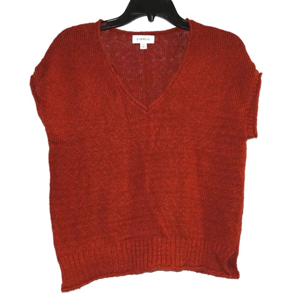 Evereve Rust‎ Red Knit V-Neck Sweater Vest – Size XS, 100% Cotton